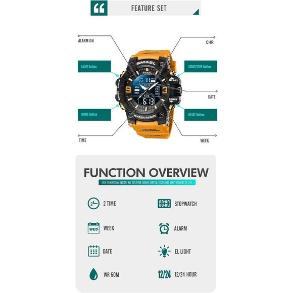 KXAITO Men Electronic Digital Large Dual Display Waterproof Tactical Army Watch - Picture 4 of 6